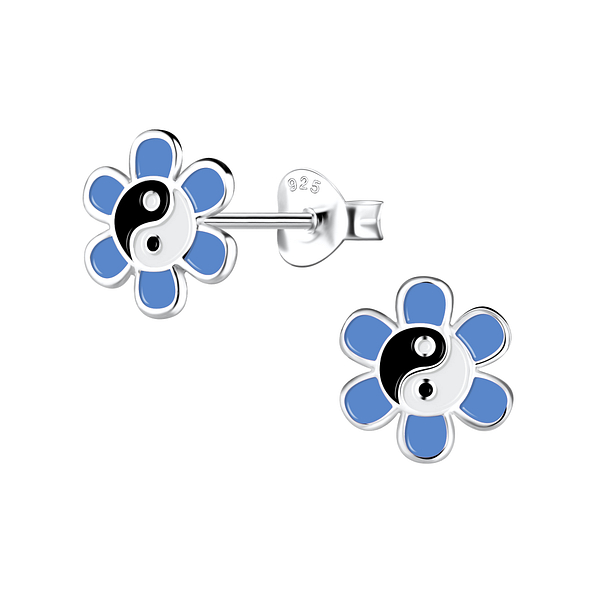 Silver Yin Yang Flower Stud Earrings - 11245 Silver Yin Yang Flower Stud Earrings - 11245