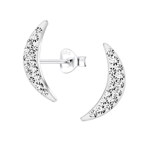 Silver Curved Crystal Stud Earrings - 13961
