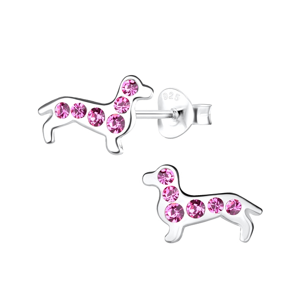 Silver Dachshund Dog Stud Earrings - 11310