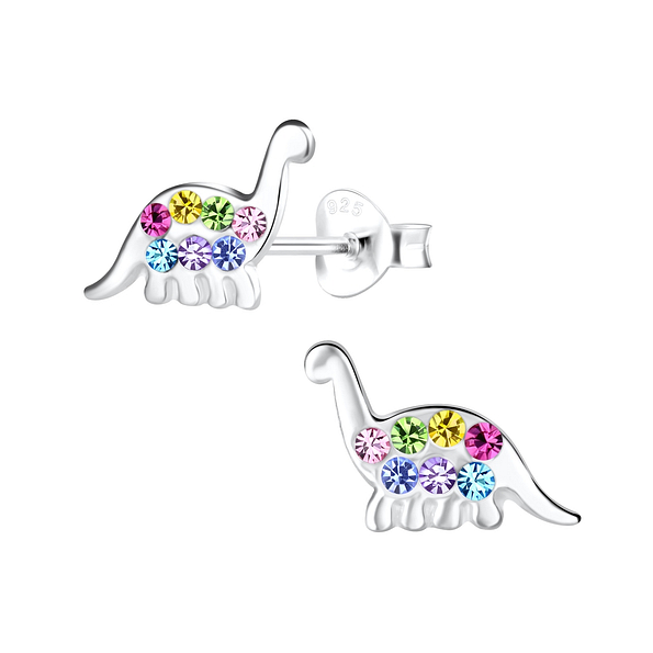 Silver Dinosaur Stud Earrings - 11308