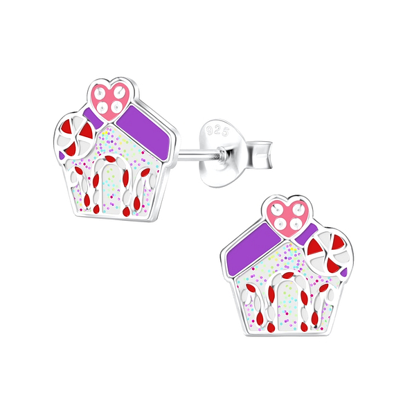 Silver Gingerbread House Stud Earrings - 13367