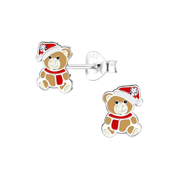 Silver Christmas Bear Stud Earrings - 12765