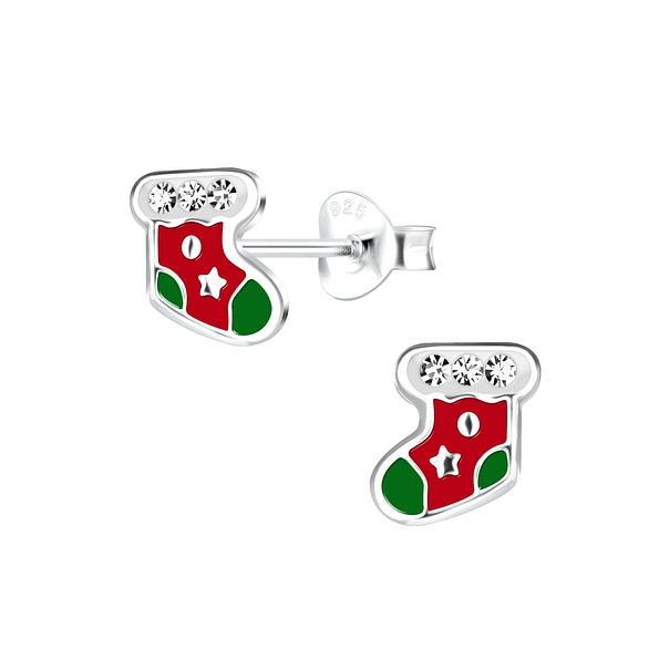 Silver Christmas Stocking Stud Earrings - 11315