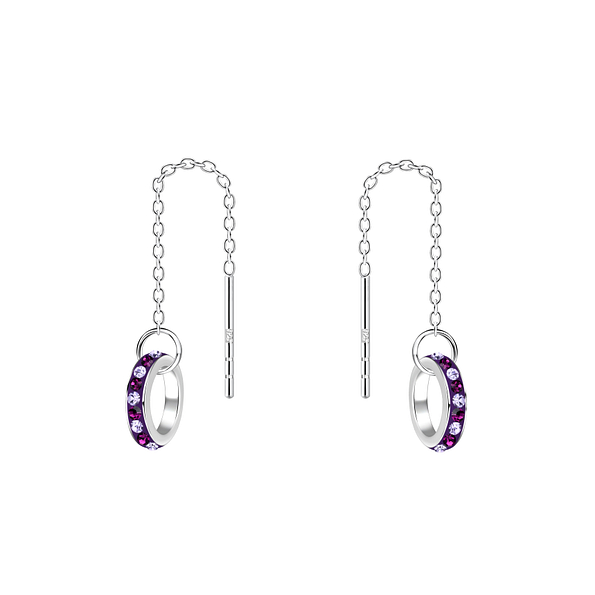 Silver Thread Through Crystal Earrings - 11659