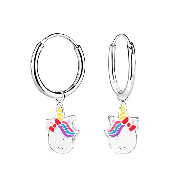 Silver Unicorn Charm Hoop Earrings - 12586