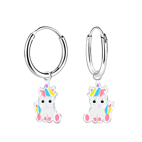 Silver Unicorn Charm Hoop Earrings - 12590