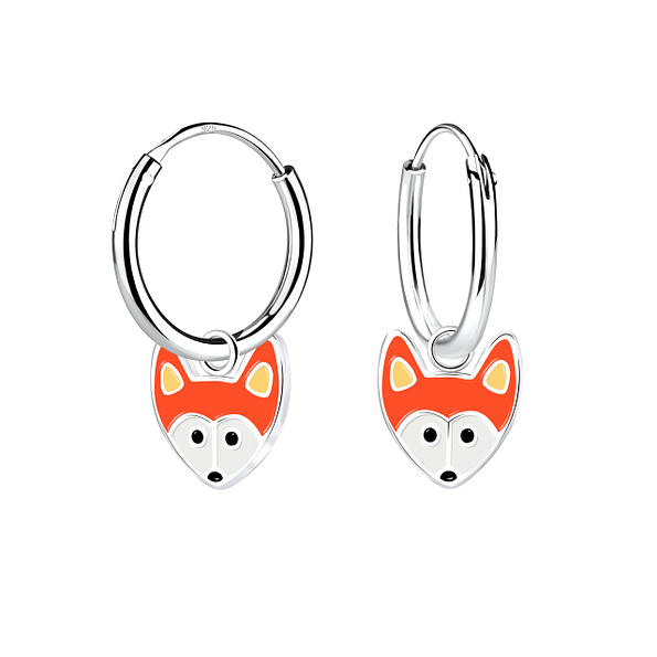Silver Fox Charm Hoop Earrings - 12838
