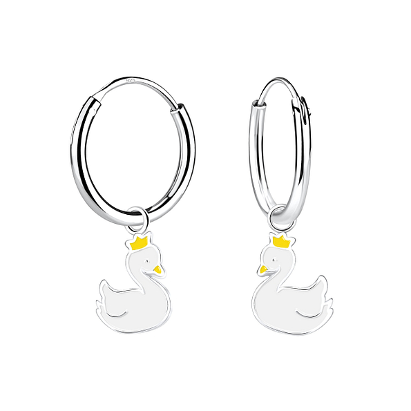 Silver Swan Charm Hoop Earrings - 12939