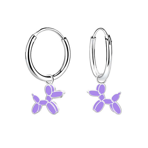 Silver Balloon Dog Charm Hoop Earrings - 12702