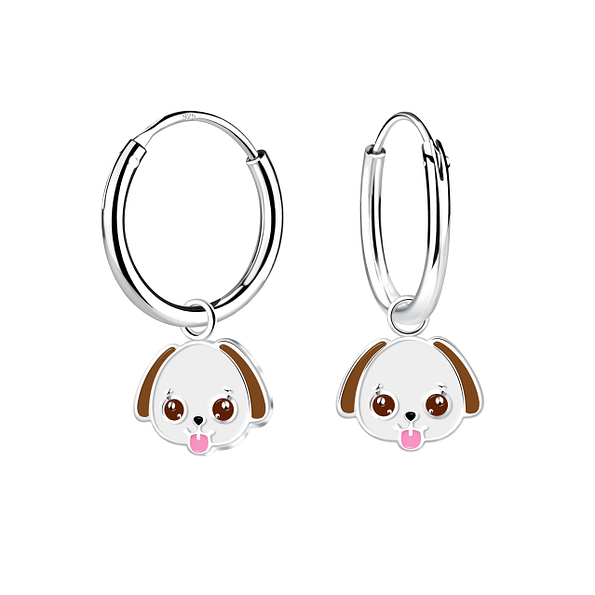 Silver Dog Charm Hoop Earrings - 12672