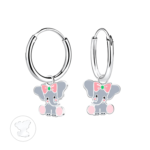 Silver Elephant Charm Hoop Earrings - 12817