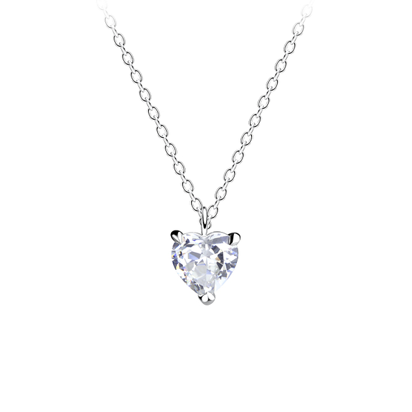 5mm Heart Cubic Zirconia Silver Necklace - 13053