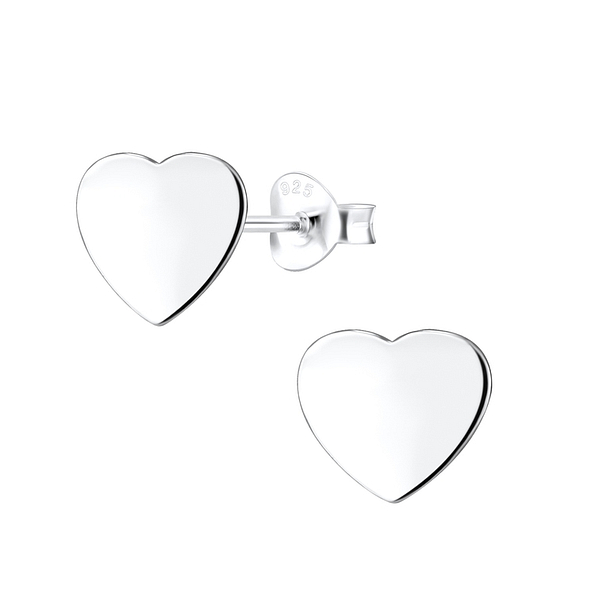 Silver Heart Stud Earrings - 11933
