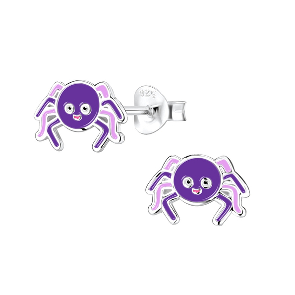 Silver Spider Stud Earrings - 12356