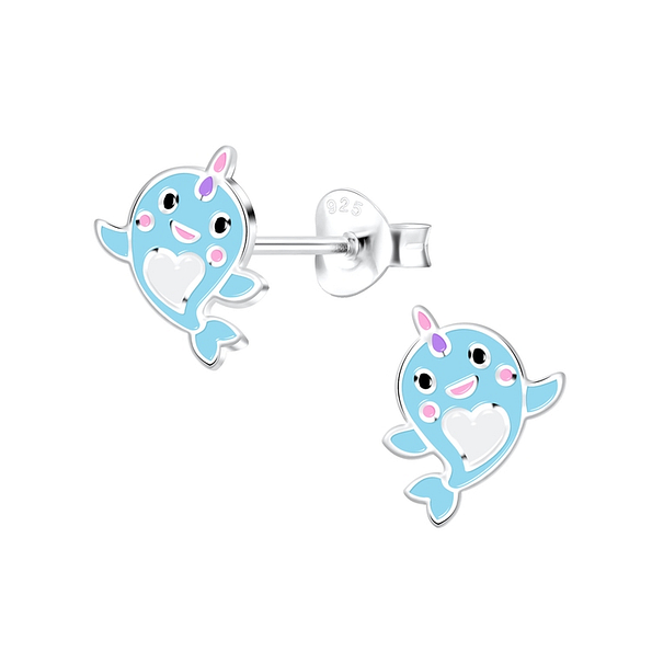 Silver Whalecorn Stud Earrings - 12415