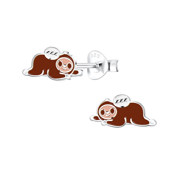 Silver Sloth Stud Earrings - 11663