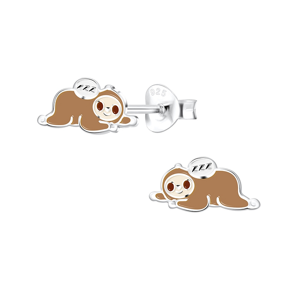 Silver Sloth Stud Earrings - 12440