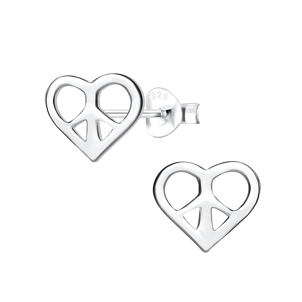 Silver Heart Stud Earrings - 11926