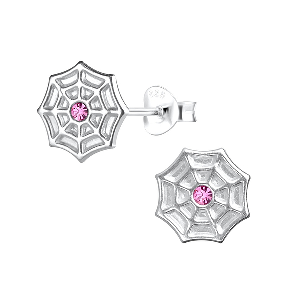 Silver Spider Web Stud Earrings - 12472