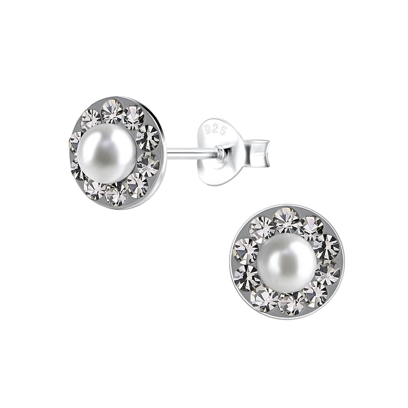 Silver Round Stud Earrings - 13362