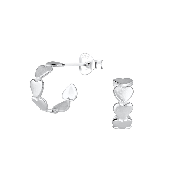 Silver Heart Half Hoop Stud Earrings - 11930