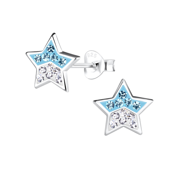 Silver Star Crystal Stud Earrings - 13041