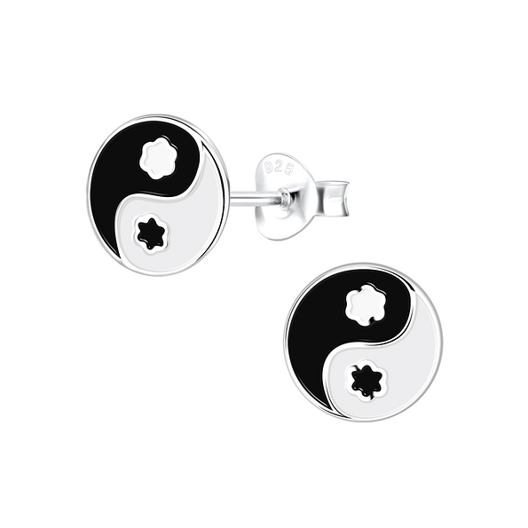 Silver Yin Yang Stud Earrings - 13045