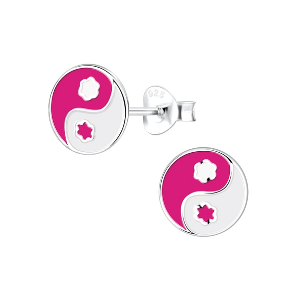 Silver Yin Yang Stud Earrings - 13883