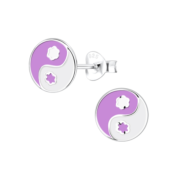 Silver Yin Yang Stud Earrings - 13044