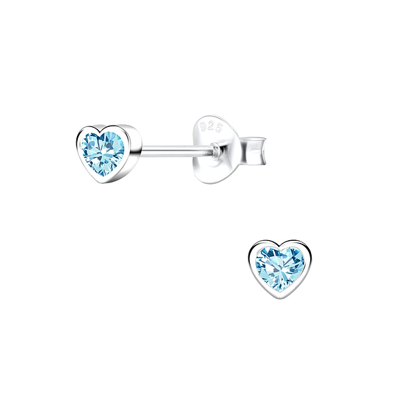 Silver Heart Cubic Zirconia Stud Earrings - 12038