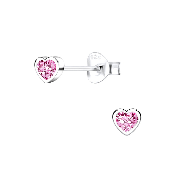 Silver Heart Cubic Zirconia Stud Earrings - 12040