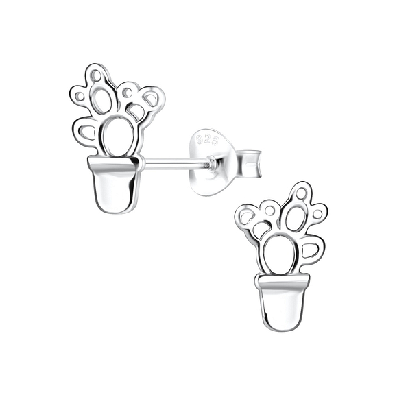 Silver Cactus Stud Earrings - 11919