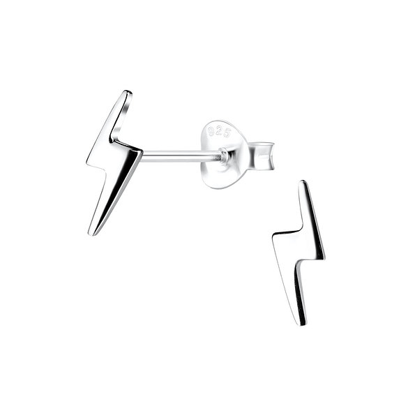 Silver Lightning Bolt Stud Earrings - 12032