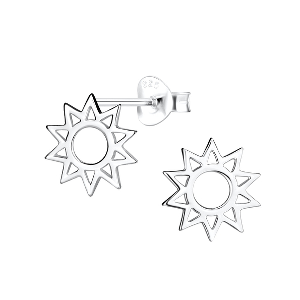 Silver Sun Stud Earrings - 11911