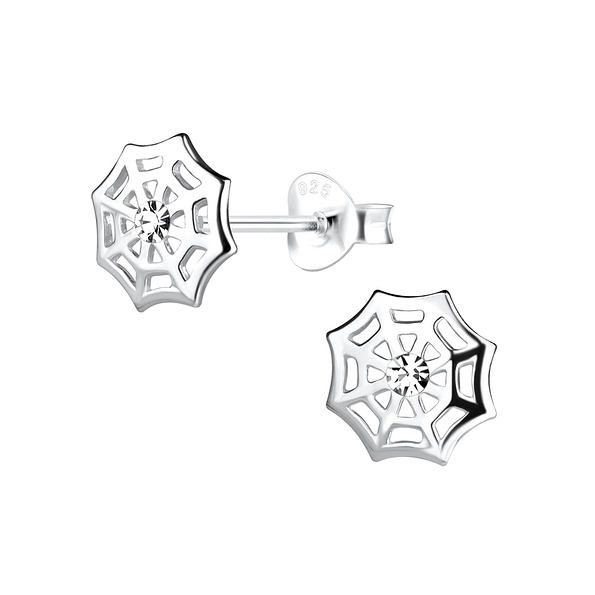 Silver Spider Web Stud Earrings - 12783