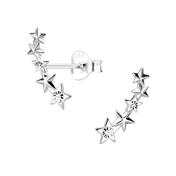 Silver Star Crystal Stud Earrings - 12784