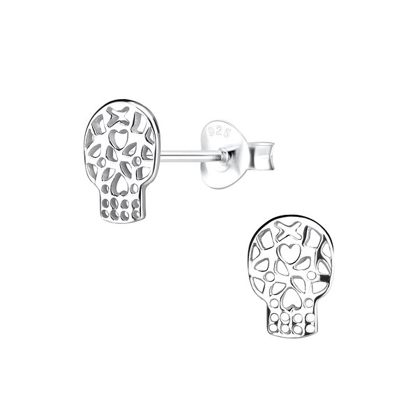 Silver Skull Stud Earrings - 13037 Silver Skull Stud Earrings - 13037