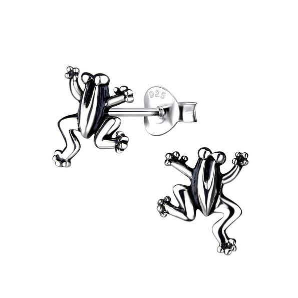 Silver Frog Stud Earrings - 12916