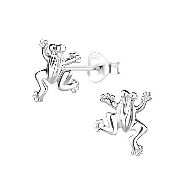 Silver Frog Stud Earrings - 12915