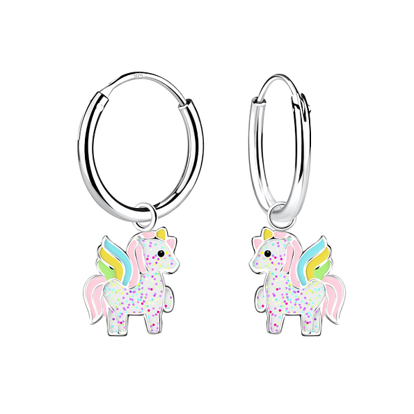 Silver Unicorn Charm Hoop Earrings - 12622