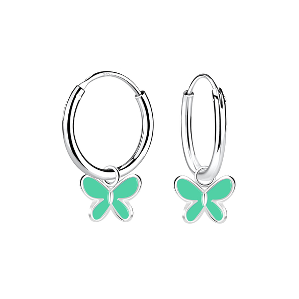 Silver Butterfly Charm Hoop Earrings - 12976