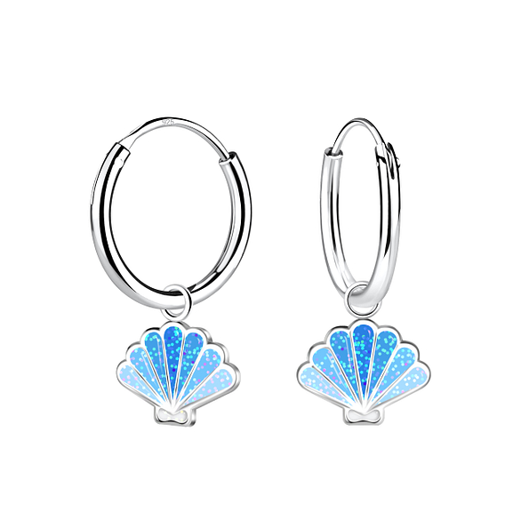 Silver Shell Charm Hoop Earrings - 12890