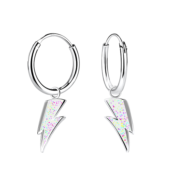 Silver Lightning Bolt Charm Hoop Earrings - 13028