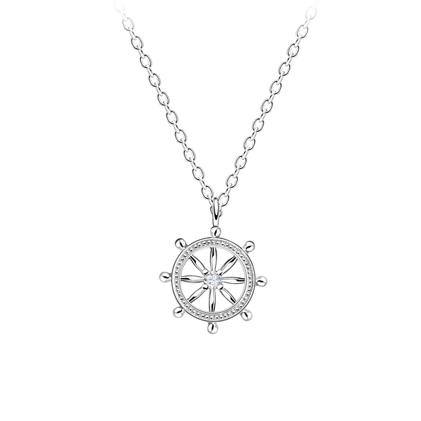 Silver Wheel Necklace - 11359