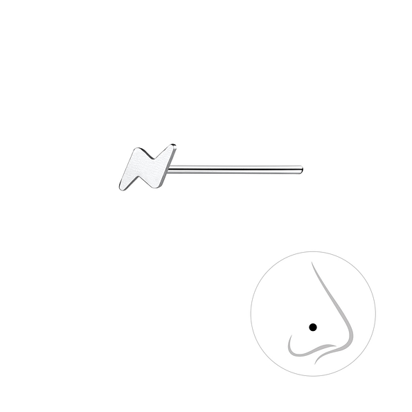 Silver Lightning Bolt Nose Stud - 11929