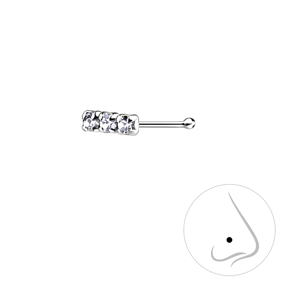 Silver Crystal Bar Nose Stud with Ball - 12889