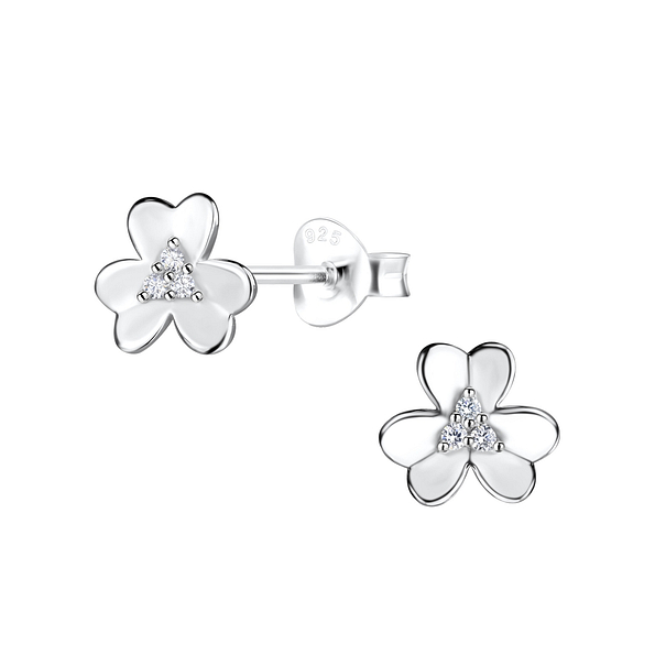 Silver Flower Stud Earrings - 14072
