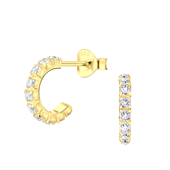 Silver Half Hoop Stud Earrings - 9964