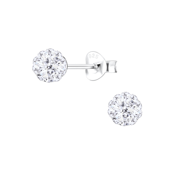 5mm Silver Crystal Ball Stud Earrings - 13659