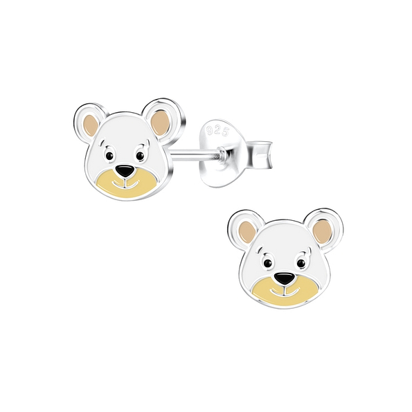 Silver Bear Stud Earrings - 13424